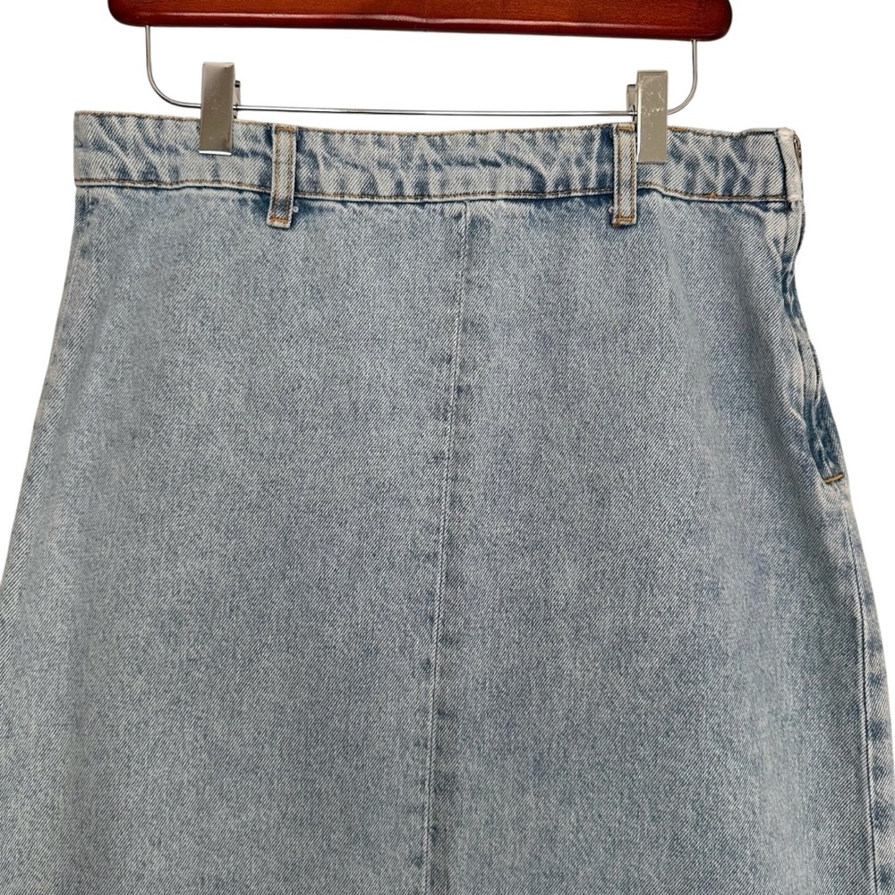 ZARA Premium Denim Light Wash Midi Skirt Raw Hem Front Slit Size L - Picture 4 of 16